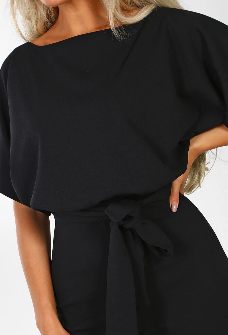 Sanne | Dames Elegante Boothals Korte Mouw Wijde Pijp Jumpsuit