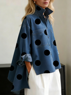 Sanne | Dames Stippen Opstaande Kraag High-Low Overshirt