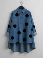 Sanne | Dames Stippen Opstaande Kraag High-Low Overshirt
