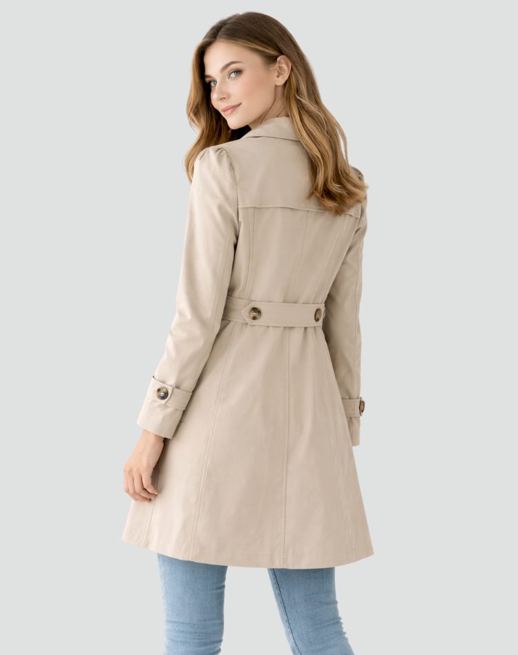 Saskia | Dames Klassiek Brede Revers Getailleerd Halflang Trenchcoat