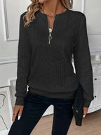Tess | Dames Kabelpatroon Half-Zip Lange Mouw Relaxed Sweater