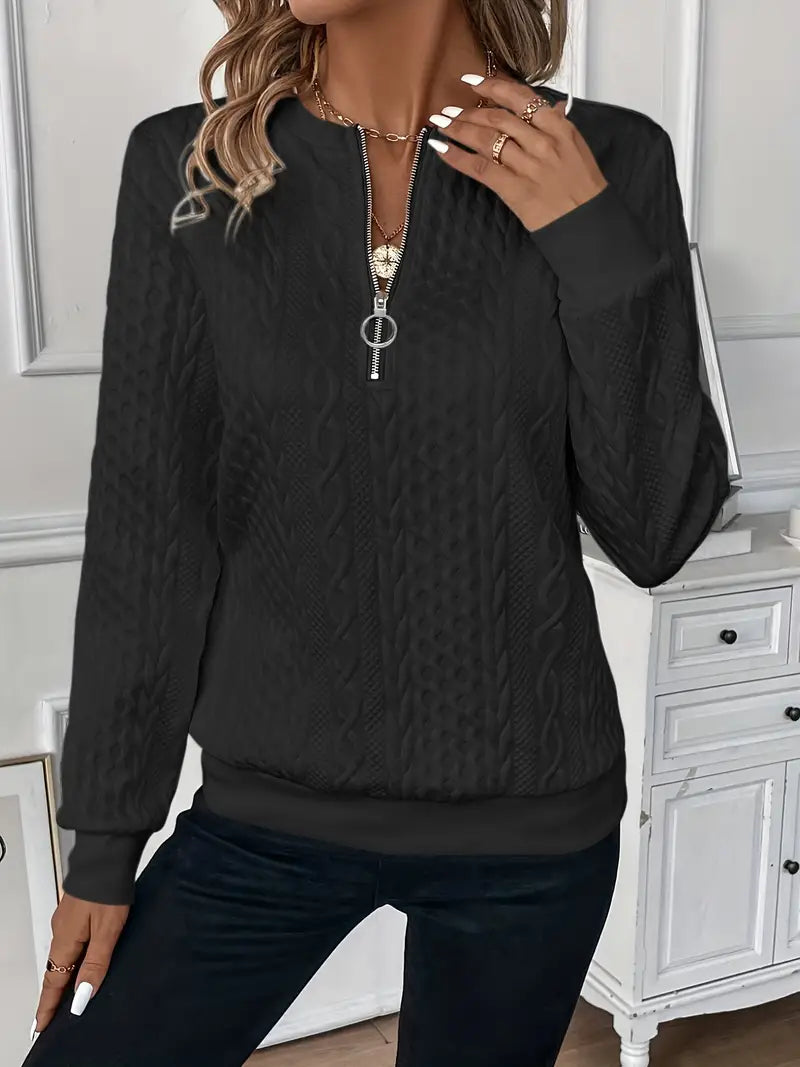 Tess | Dames Kabelpatroon Half-Zip Lange Mouw Relaxed Sweater