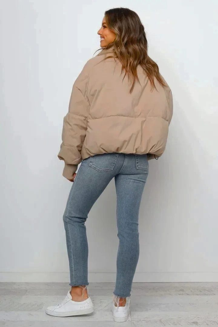 Tess | Dames Oversized Opstaande Kraag Ritssluiting Korte Pufferjas