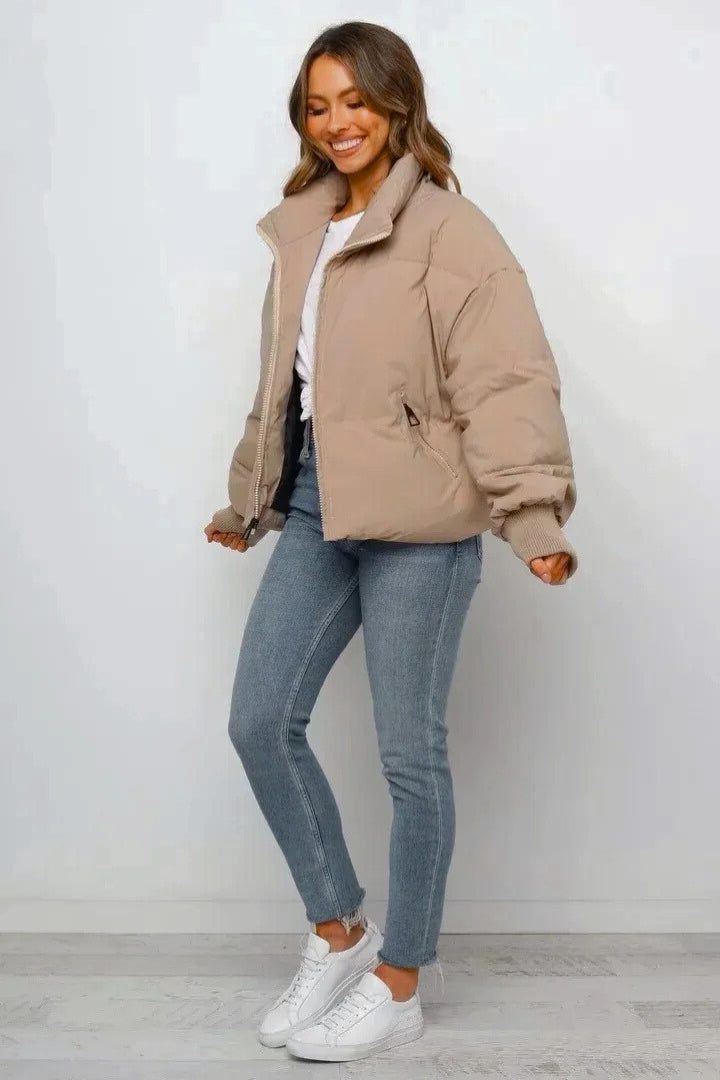 Tess | Dames Oversized Opstaande Kraag Ritssluiting Korte Pufferjas