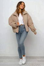 Tess | Dames Oversized Opstaande Kraag Ritssluiting Korte Pufferjas