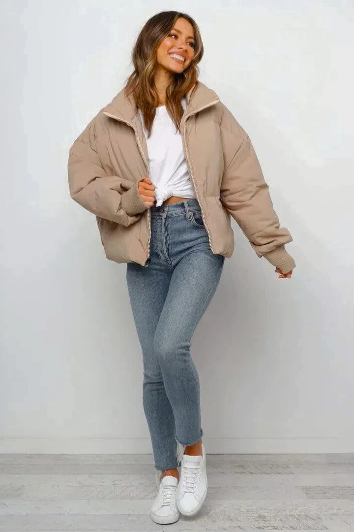 Tess | Dames Oversized Opstaande Kraag Ritssluiting Korte Pufferjas
