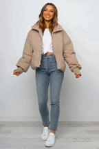 Tess | Dames Oversized Opstaande Kraag Ritssluiting Korte Pufferjas