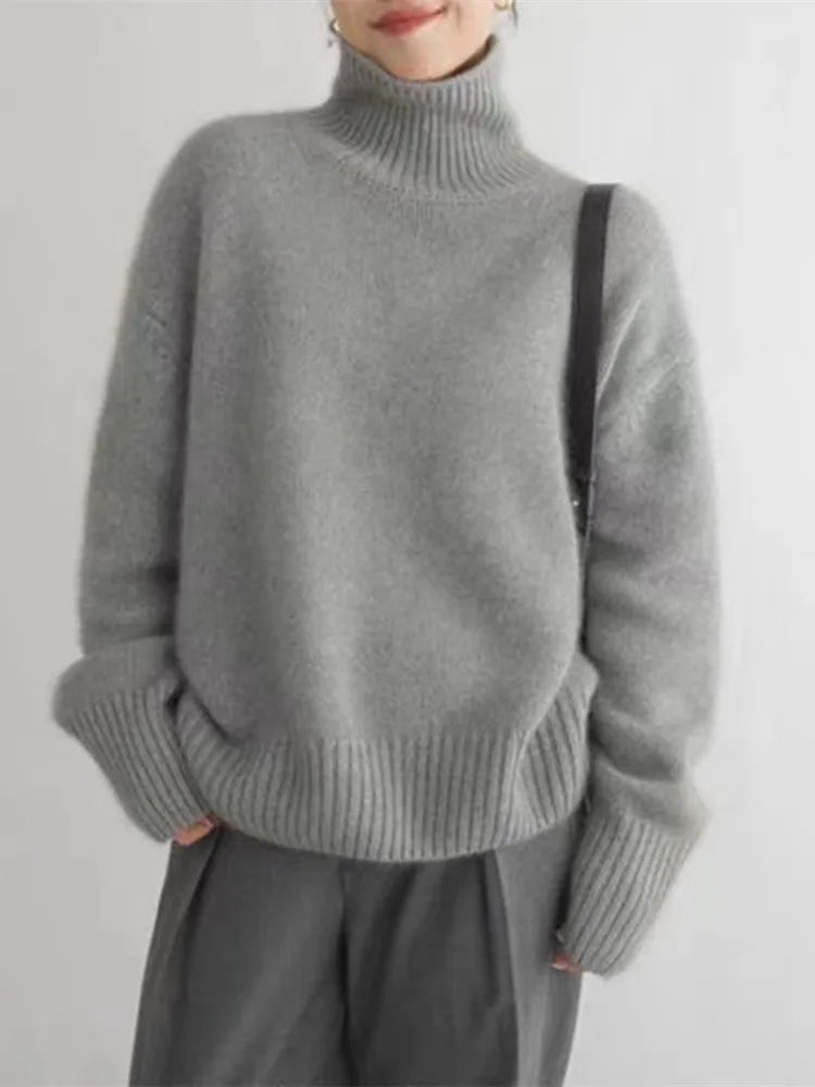 Tess | Dames Oversized Ribgebreid Overgesneden Schouder Lange Mouw Coltrui